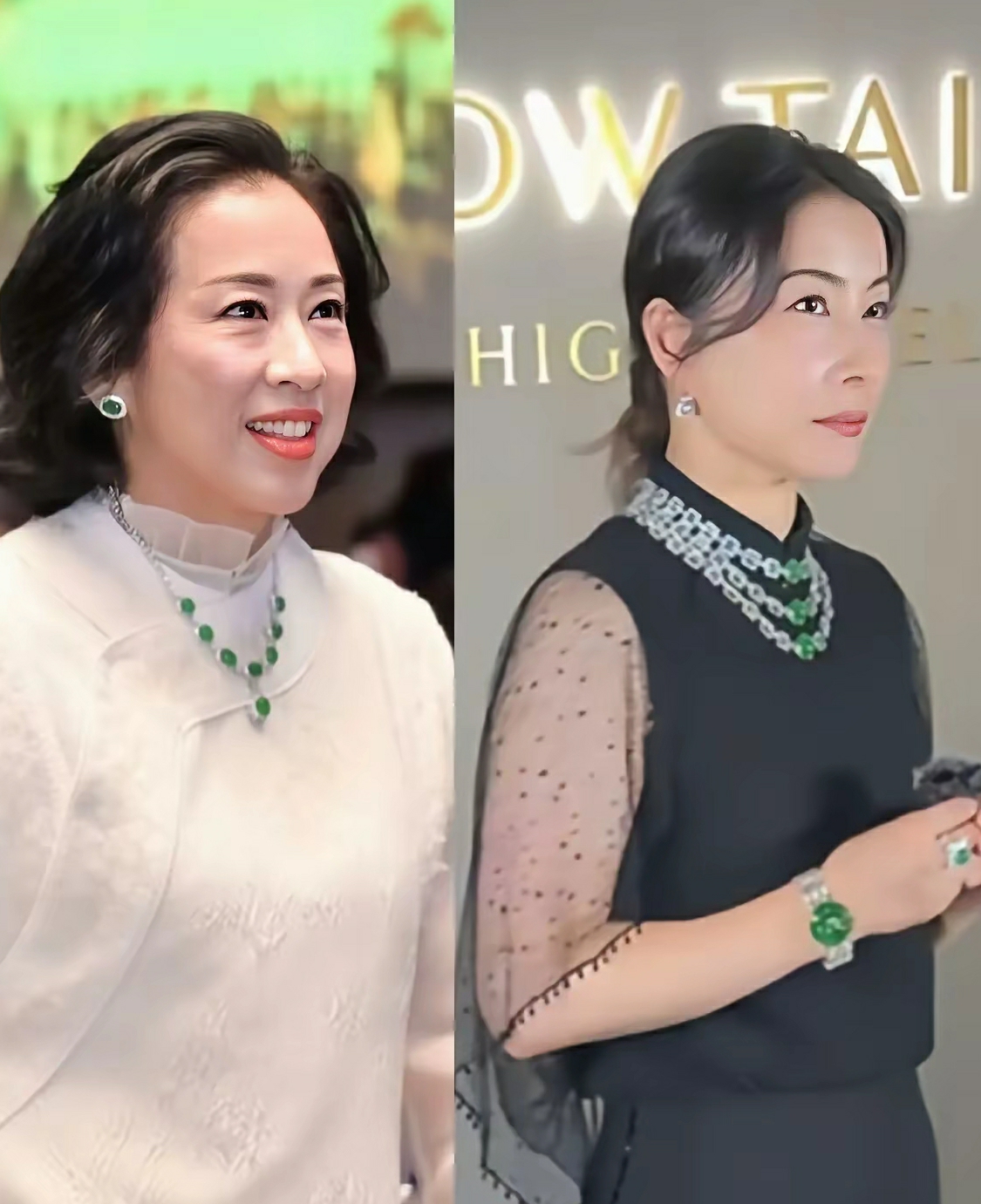 郭晶晶戴上珠宝，跟婆婆朱玲玲越来越像了，但婆婆的气场更强大，更漂亮。而郭晶晶看起