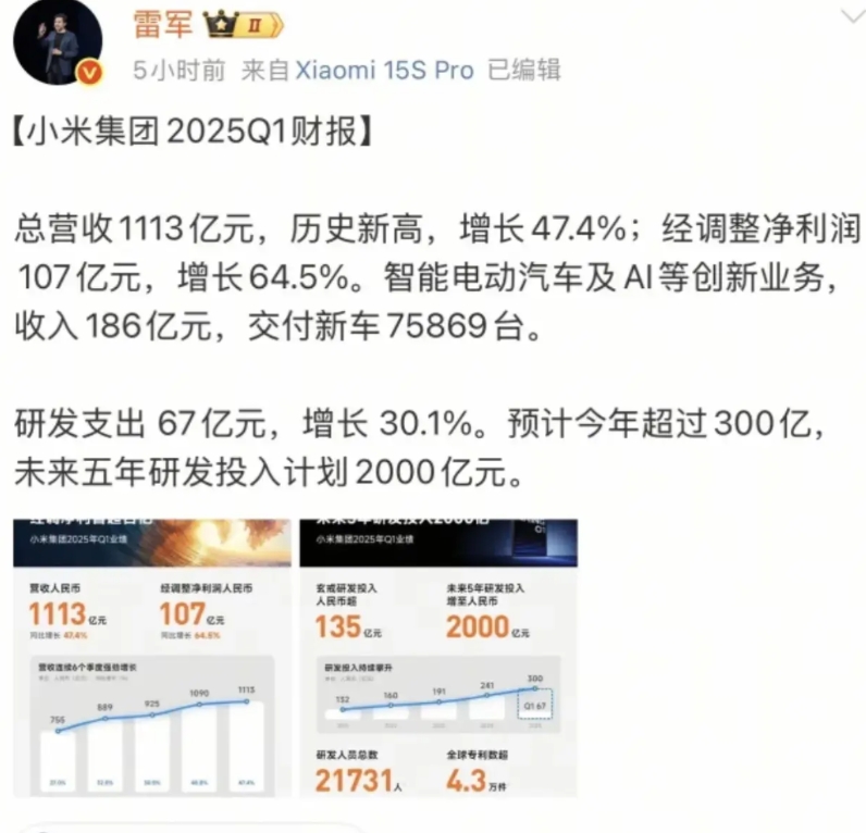 小米的第一季度财报已经发出了，已经做到了日均赚一个多亿， 第一季度也不是家电的旺