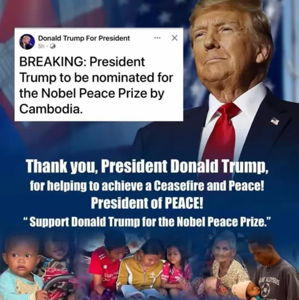 柬埔寨国家电视台TVK消息：鉴于美国总统特朗普在结束柬埔寨与泰国边境冲突中的巨大