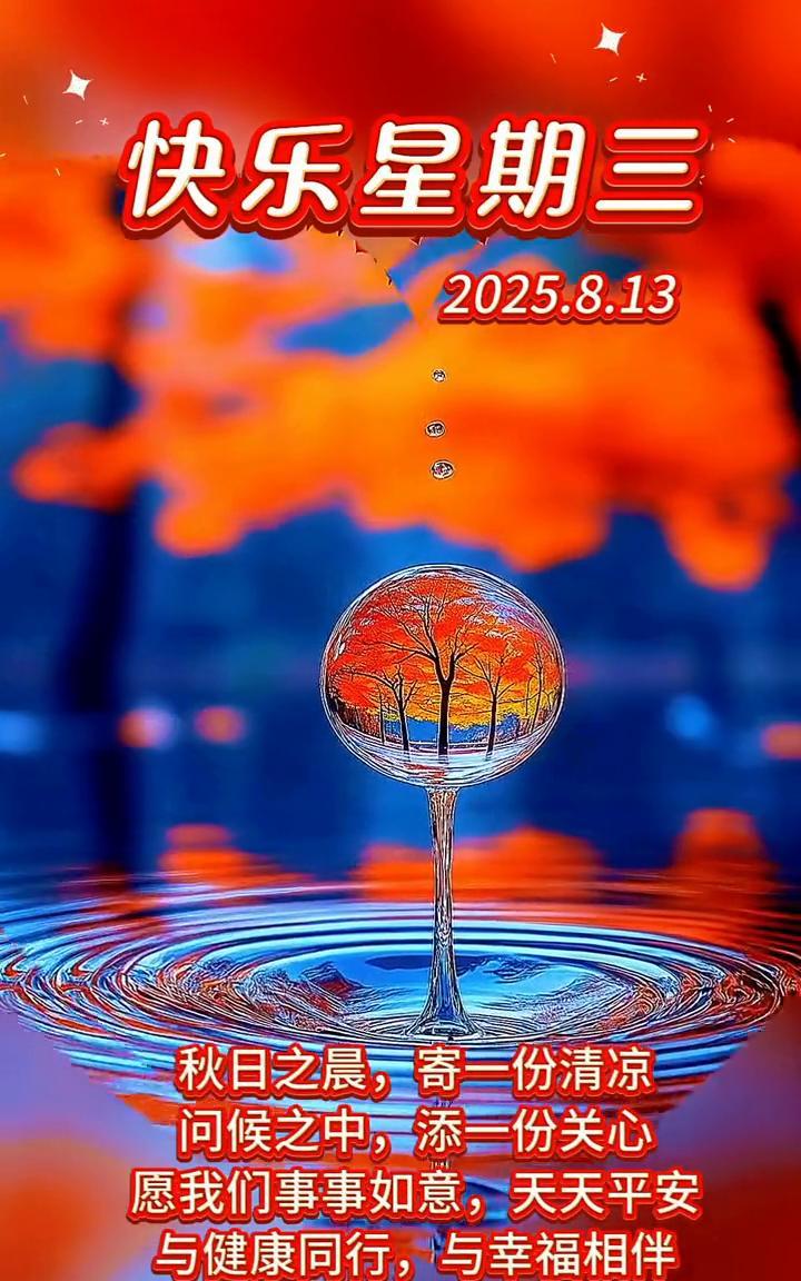 快乐星期三。
2025.8.13。秋日之晨，寄一份清凉。问候之中，添一份关心。愿