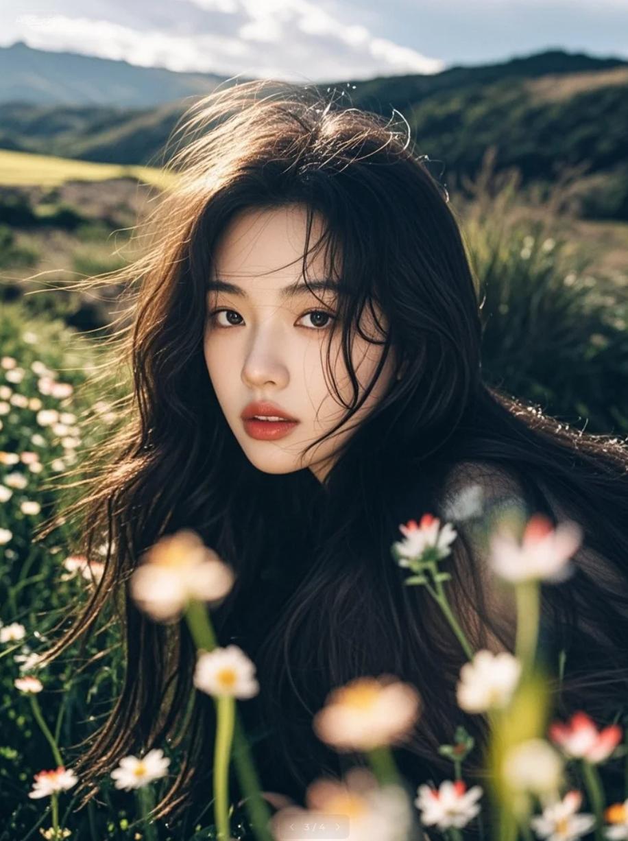 她赤足踏过溪流，清凉漫过脚踝