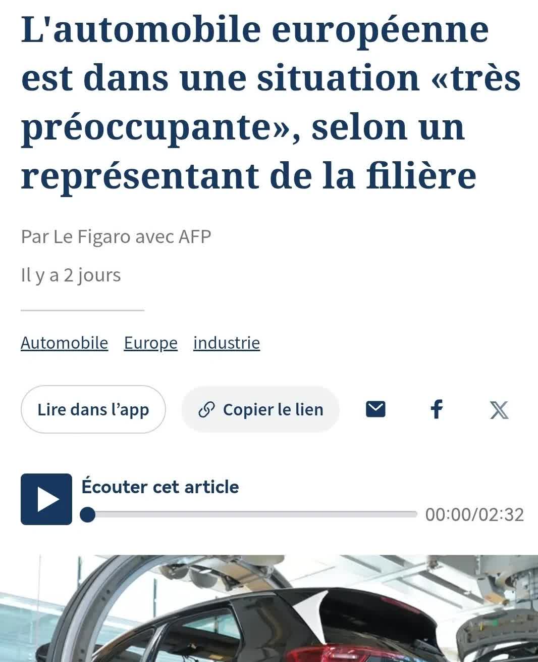 法国费加罗报：欧洲汽车正陷入非常令人担忧的境地！
       据法国费加罗报