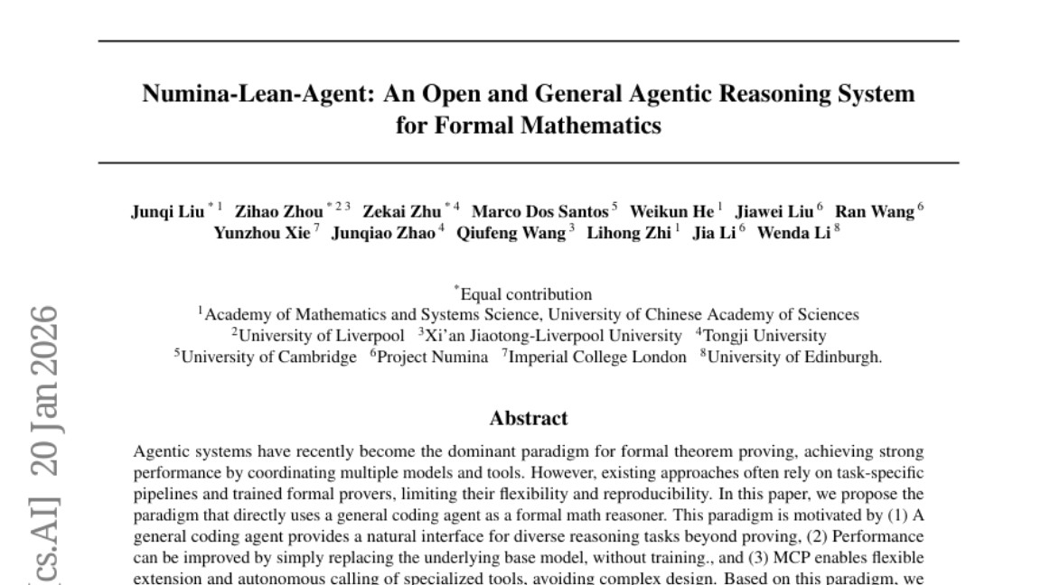 中科院等机构Numina-Lean-Agent：简化数学定理证明流程