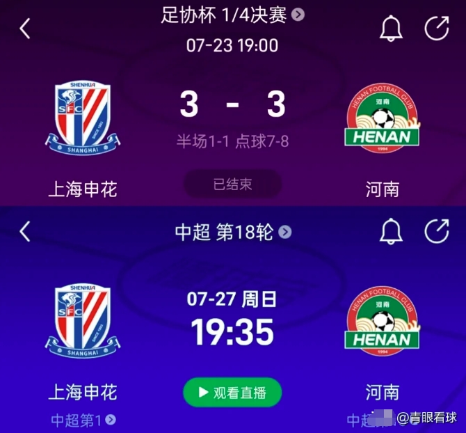 申花与河南4天内进行两场比赛，双方各取所需