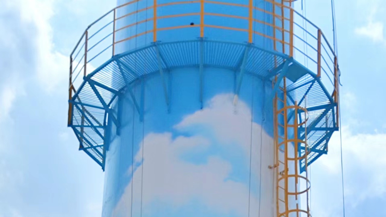 烟囱钢平台刷漆竣工 筑牢工业安全防线