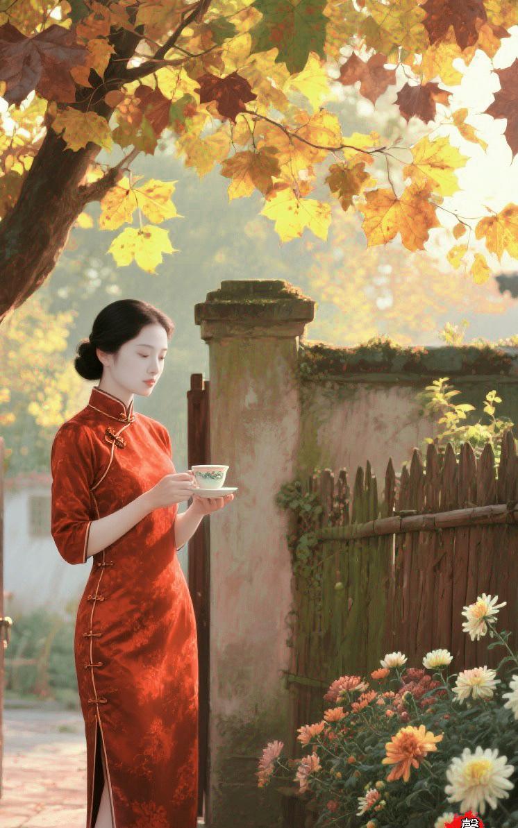 赋清秋
落叶铺阶旧舍幽，
篱菊几簇醉明眸。
黄昏不见梧桐雨，
…………请友续尾句