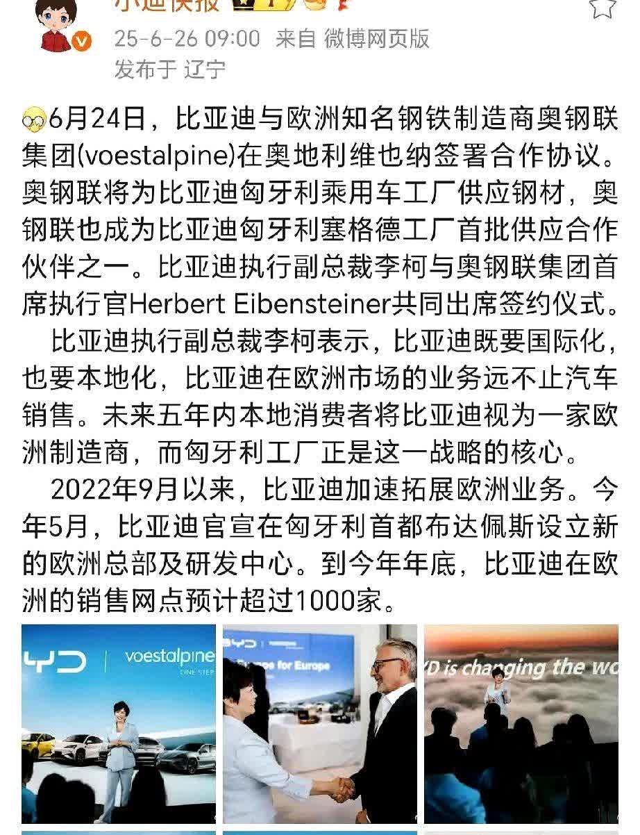 昨天李柯和奥地利钢铁制造商签约仪式上的这张图很有意思。

这是欧洲比亚迪所有