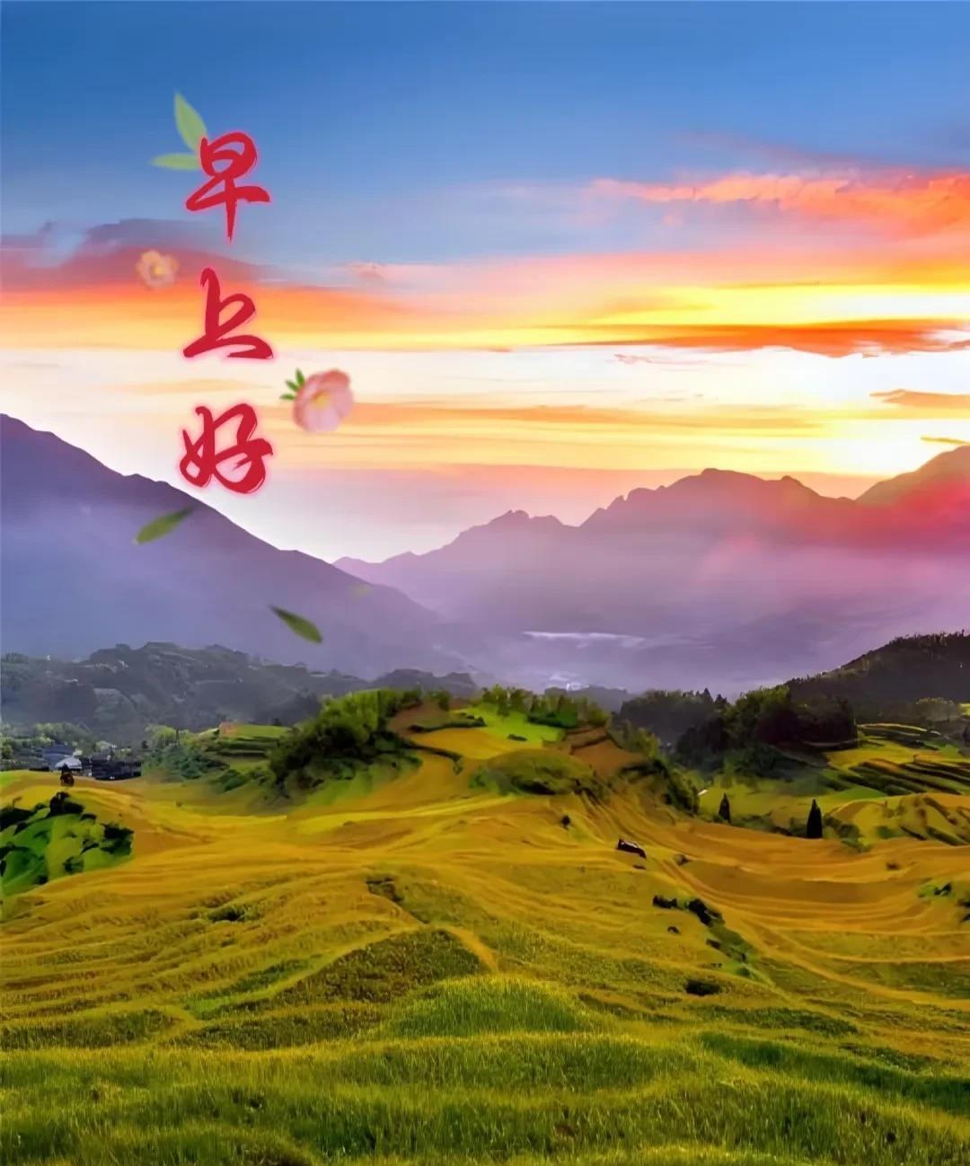 上联：山坳一片丰收景，
下联：水乡千倾富庶图。