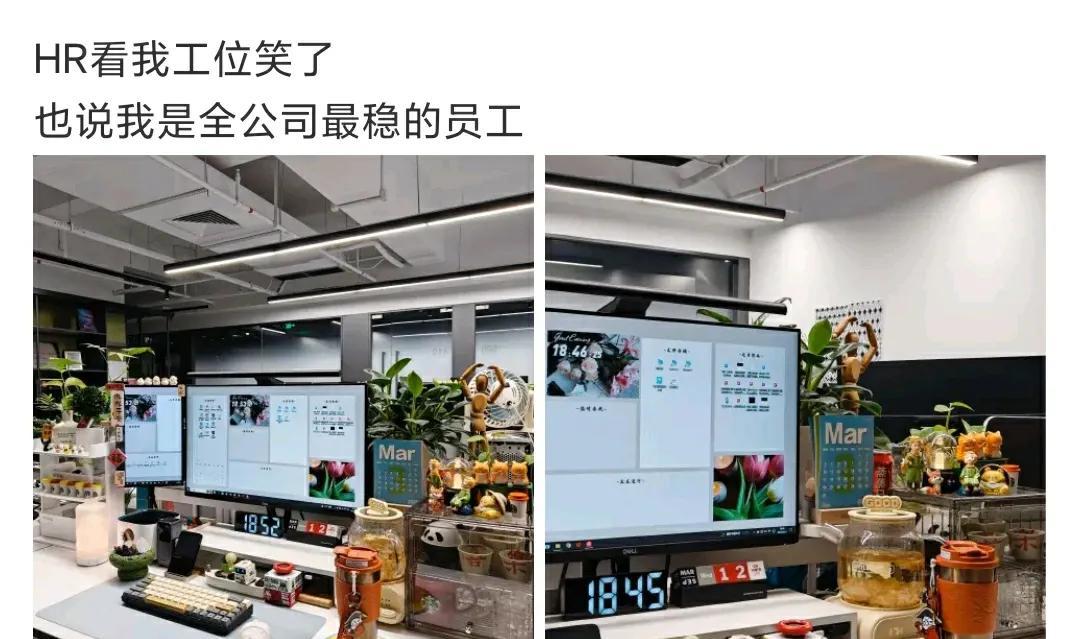 这工位看着就是要干长期的啊[笑哭]工位看着好舒服呀，整整齐齐，样样齐全。不像我…