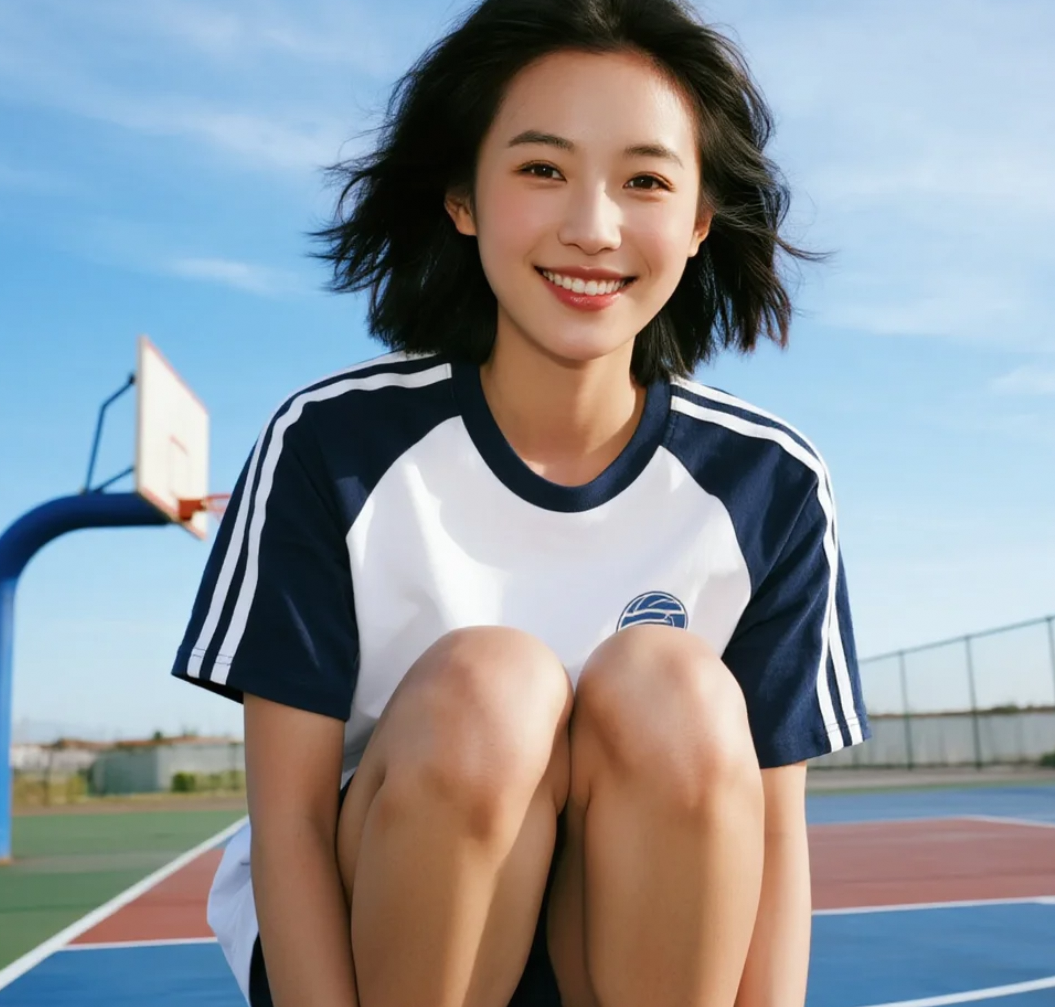 穿着纯白篮球服的她，美得像是夏日清晨第一缕光！