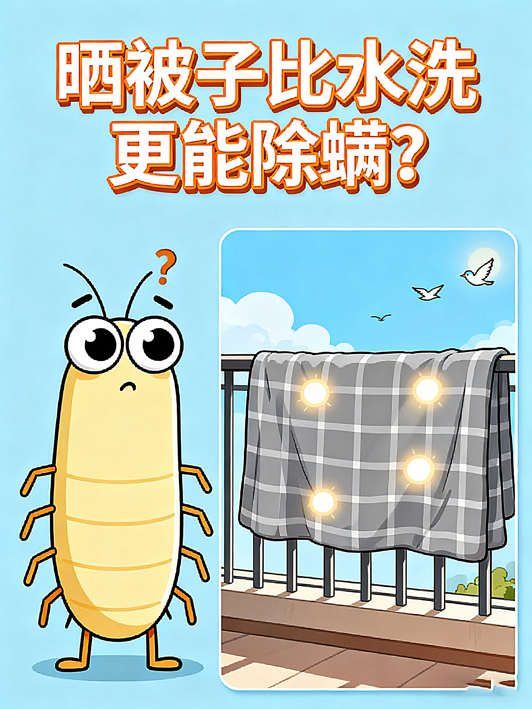 晒被子比水洗更能除螨?

螨虫这种微小生物，虽然肉眼看不见，却能堆积成百万大军，