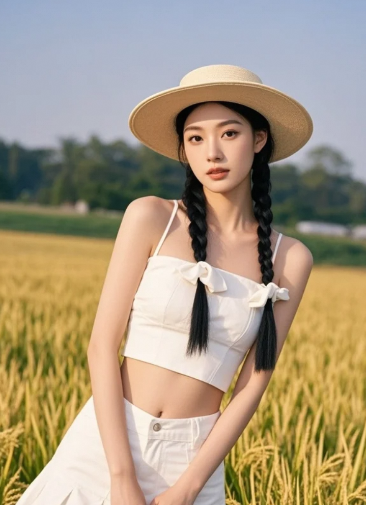 她走过田埂，脚步轻得像一首未落笔的田园诗。