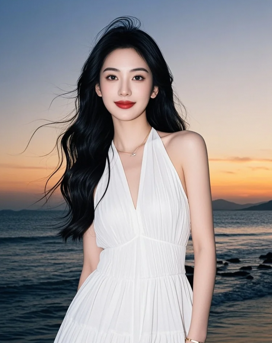 沙滩上，裙摆拖曳出归途，夕阳是温暖的归所