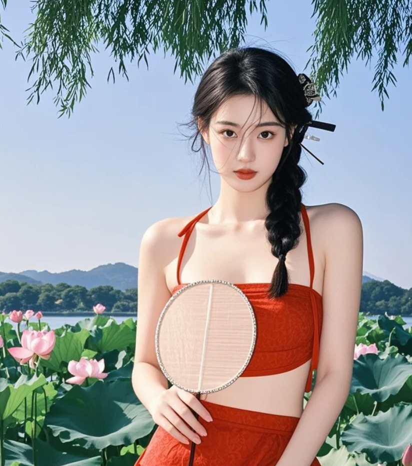 执扇听风的她，连影子都温柔