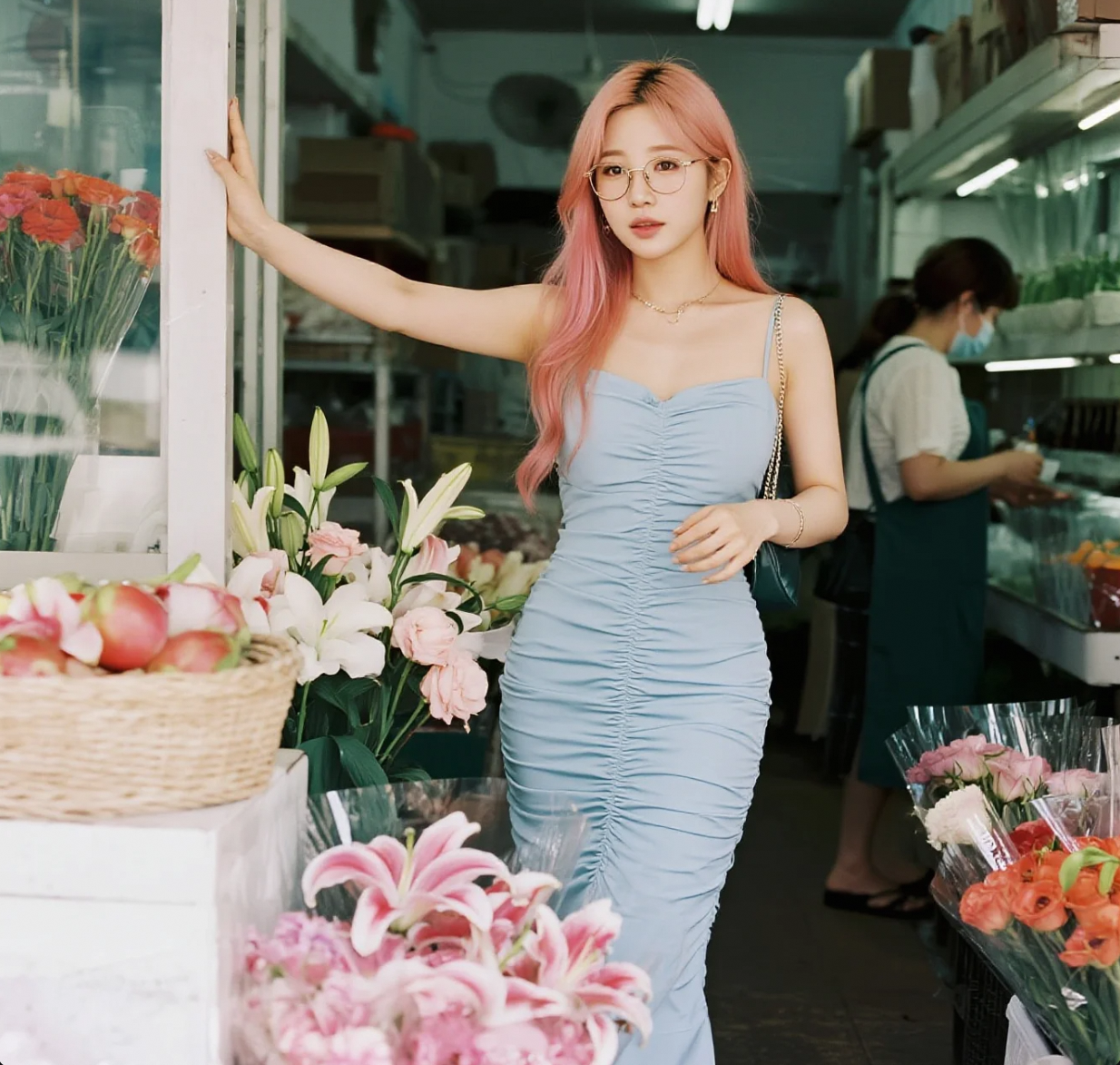 花香与笑颜：清纯美眉花店买花图集，邂逅夏日温柔