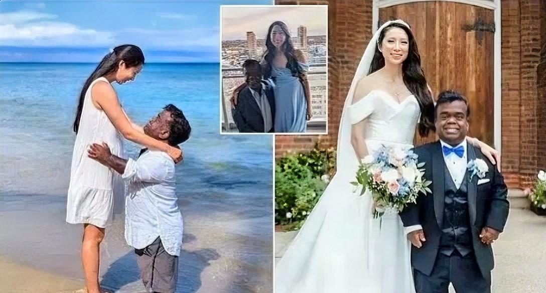 #高看华裔# 身高163厘米华裔女子嫁给身高122厘米黑人男友，两人间的最萌身高