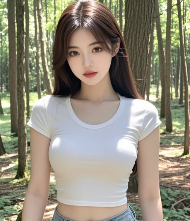 她漫步在林间小道，每一步都是心动的理由