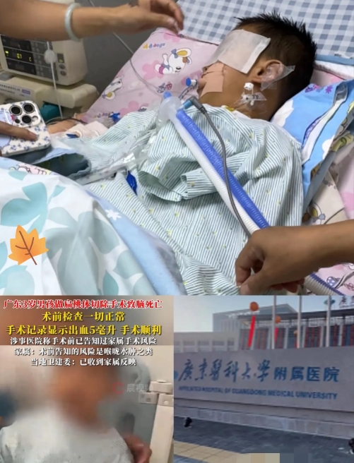 太揪心了！广东湛江，一名3岁男孩因扁桃体肥大住进医院，原以为只是个小手术，家长全