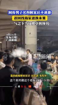 爱狗人士看过来。

4月26日，广西柳州，一男子在狗市上买了一条狗，可带回家后，