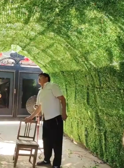 大衣哥朱之文多才多艺，繁忙的演出任务之外，还亲手安装制作了一个绿色长廊，简直太漂