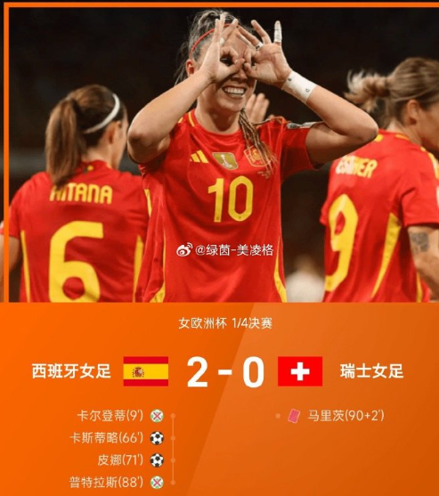 北京时间7月19日3:00，2025年女足欧洲杯1/4决赛，西班牙女足对阵东道主