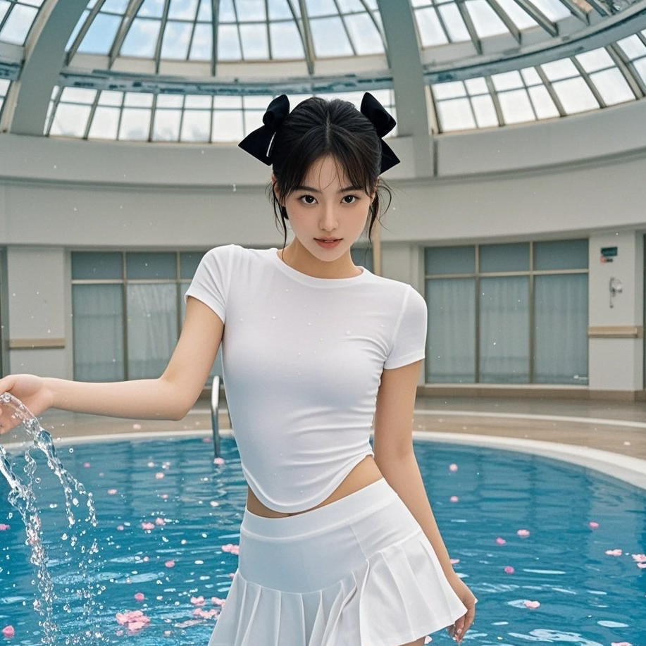 泳池边的丰满女神，紧身泳衣勾勒极致诱惑