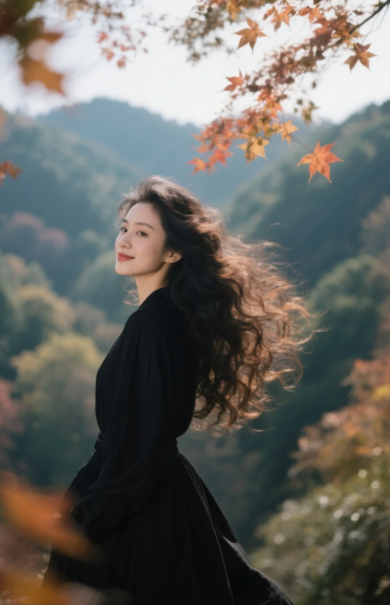 气质出众，她在自然中的完美融合