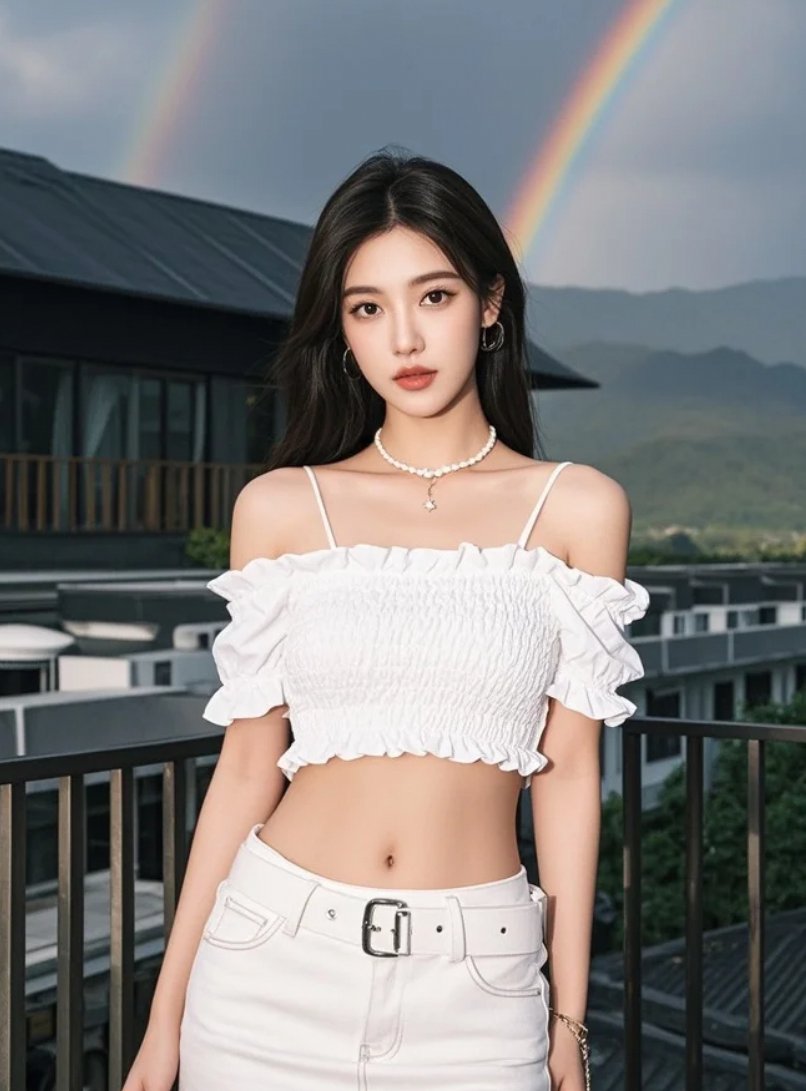 七彩桥下，她拾起被雨水打湿的梦，抬头是整片天空的馈赠。