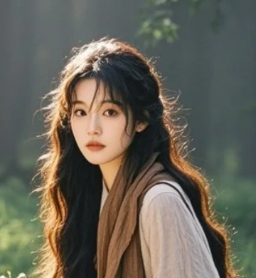 她坐在森林深处，手里握着花，眼里全是温柔