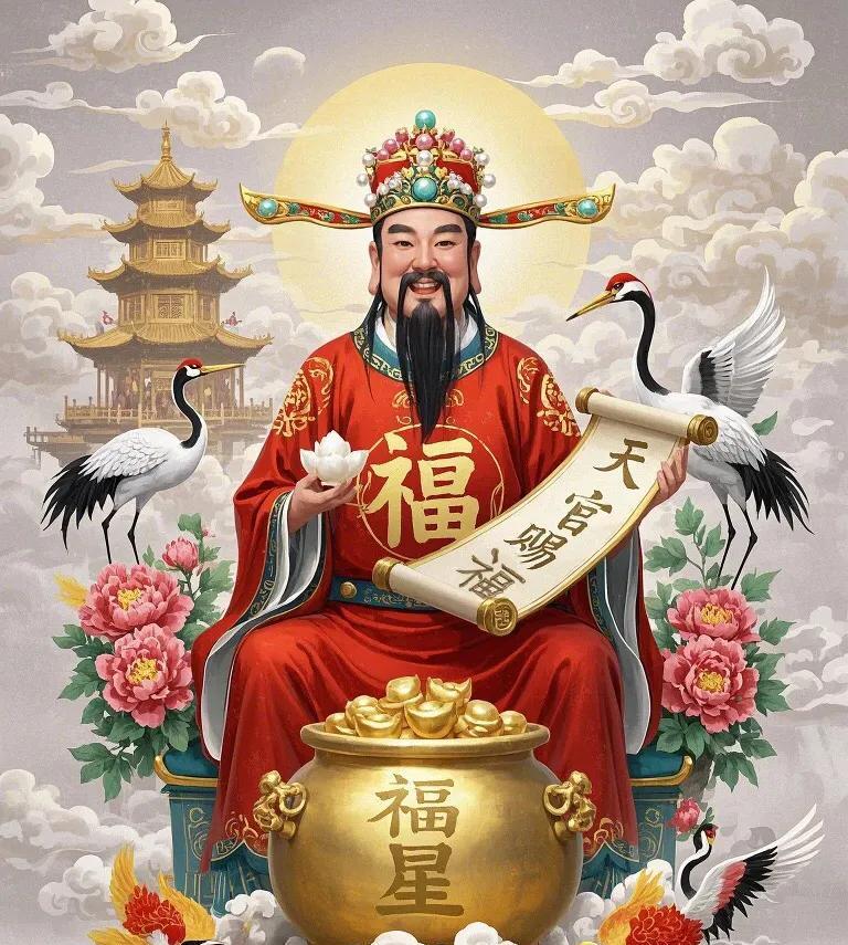 福星好运身边绕，
福禄册中记吉兆。
万般好运一路交，
有福者皆拥财宝。
好运招来