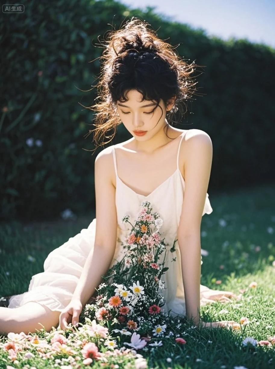 星子坠入眼眸：她站在银河尽头的花海