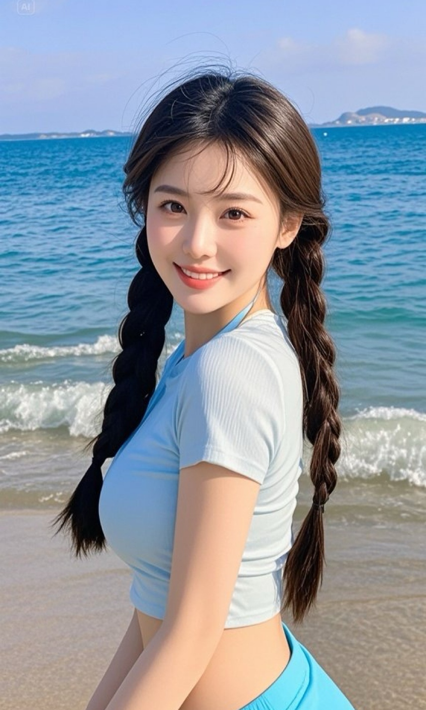 少妇风情醉晚霞，沙滩漫步展玲珑曲线