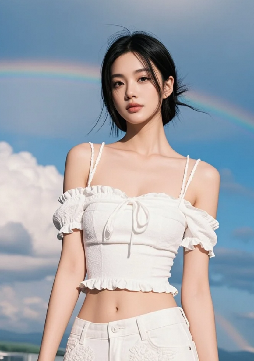 虹霓为簪，云霞作裳，她立于水畔，恍若谪仙归尘。