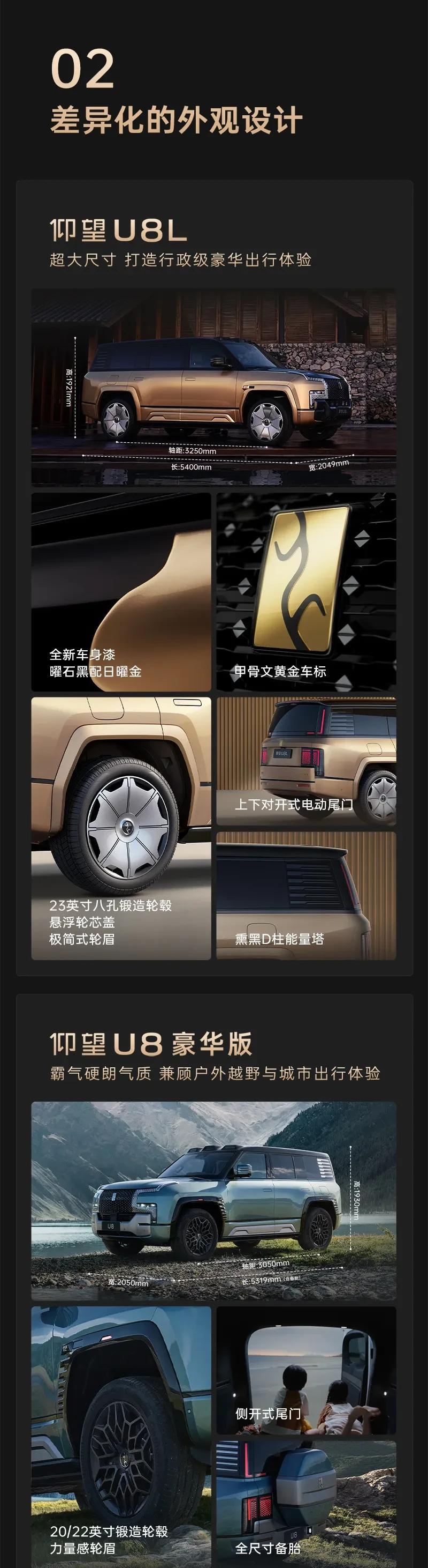 #上海车展仰望放大招#
仰望U8的豪华版和越野版存在多方面区别。
在外观上，豪华