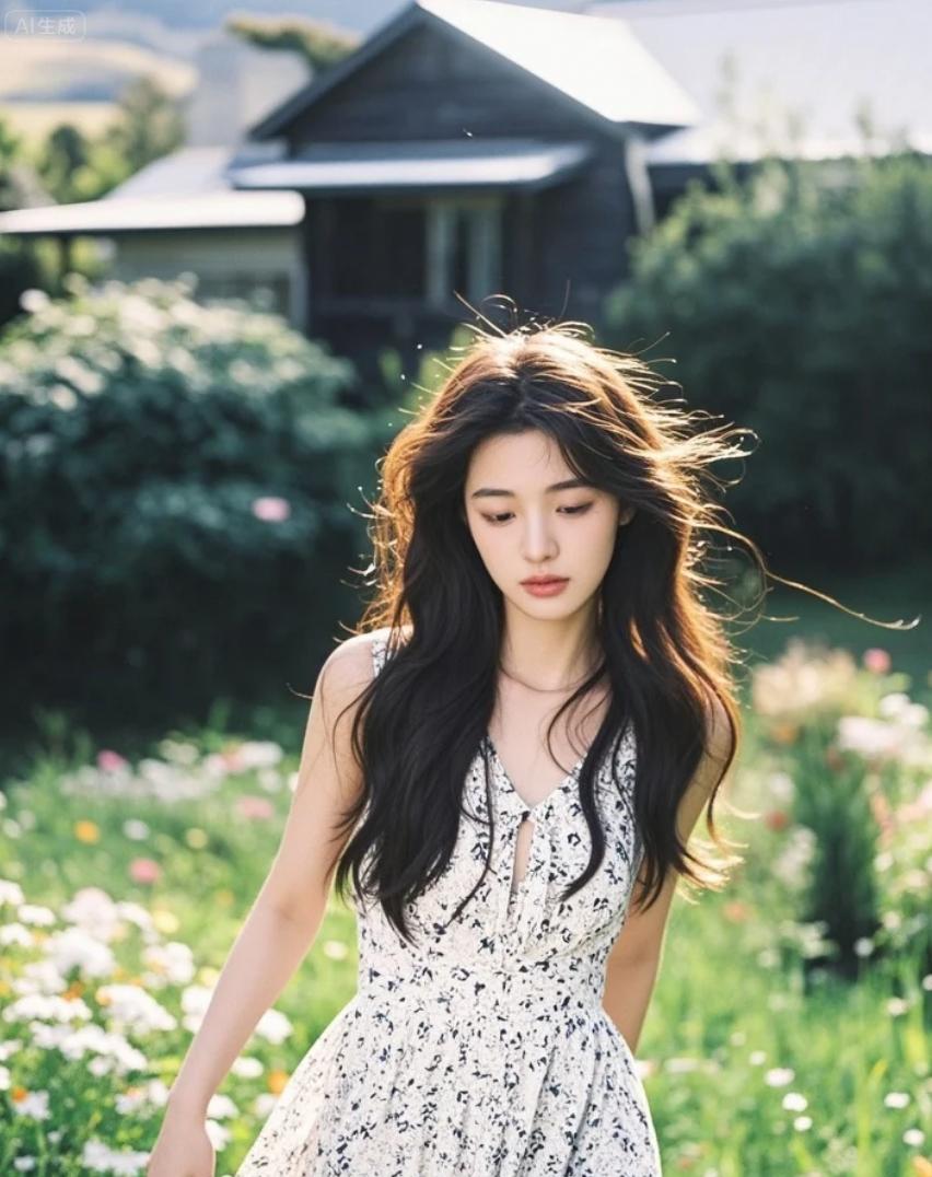 她被凝固在金色光流中，想轻轻拨动哪一缕时光？