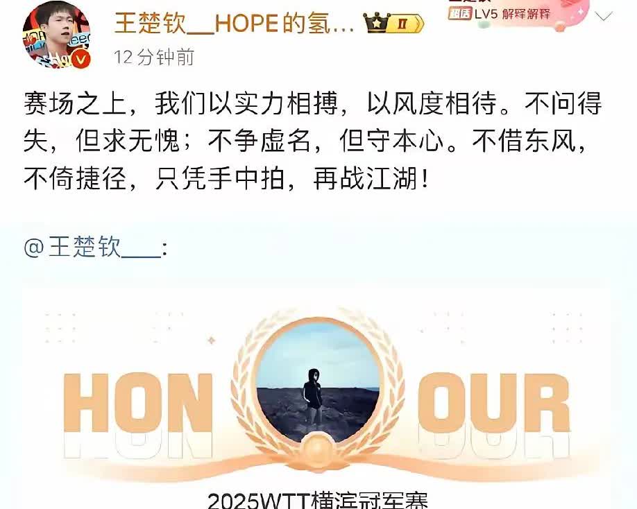 这位粉丝说得真好
有文化就是不一样[大笑]
王楚钦天之骄子还惧一个忘本之人
