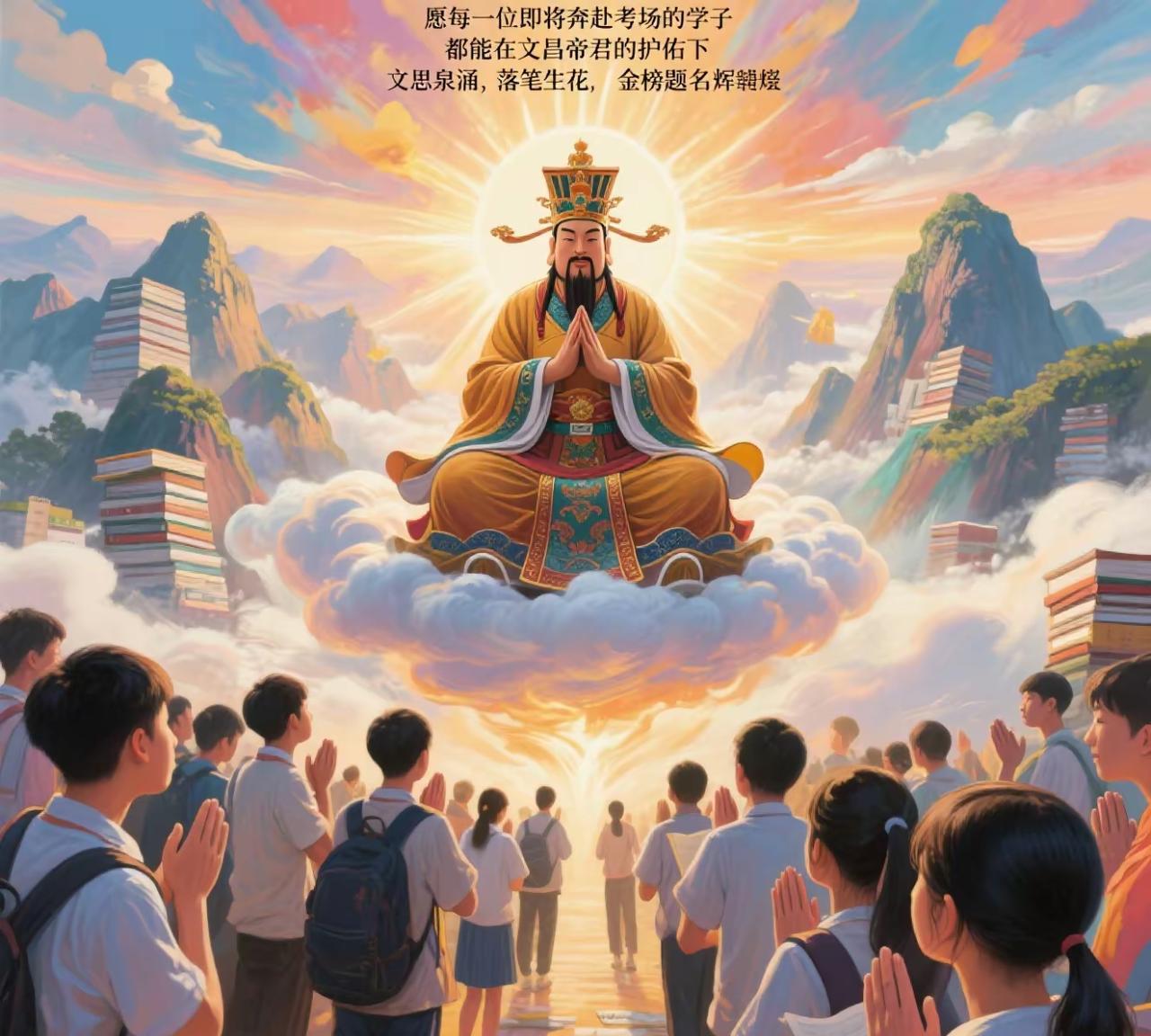 文昌帝君：愿每一位即将奔赴考场的学子，都能在文昌帝君的护佑下，文思泉涌，落笔生花
