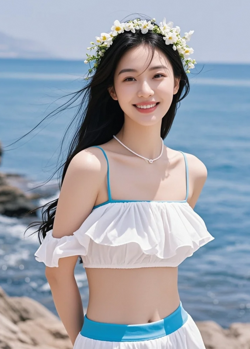 她站在落日余晖中，美得让人不敢眨眼