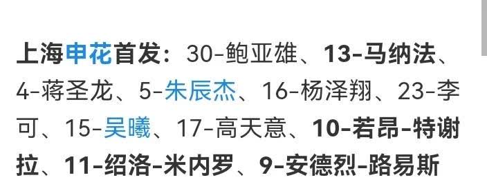 申花首发出炉！朱辰杰回归，玉昆奥斯卡缺席！我们看到今天申花首发最大亮点就是此前受