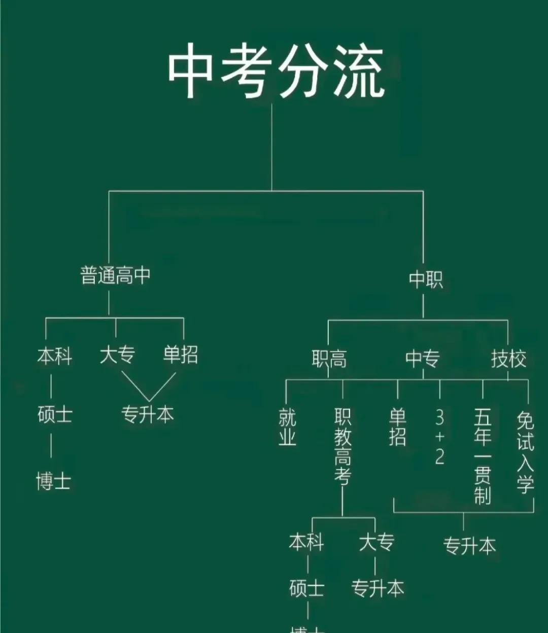 一张图看懂中考分流
普高、职高、中专，怎么选？
首先，我想提醒你的是，不管你是否
