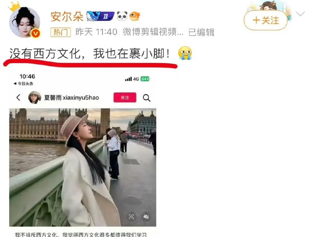 “没有西方文化，我还在裹小脚！我能享受到的一切现代文明都感谢西方的文化入侵！”近