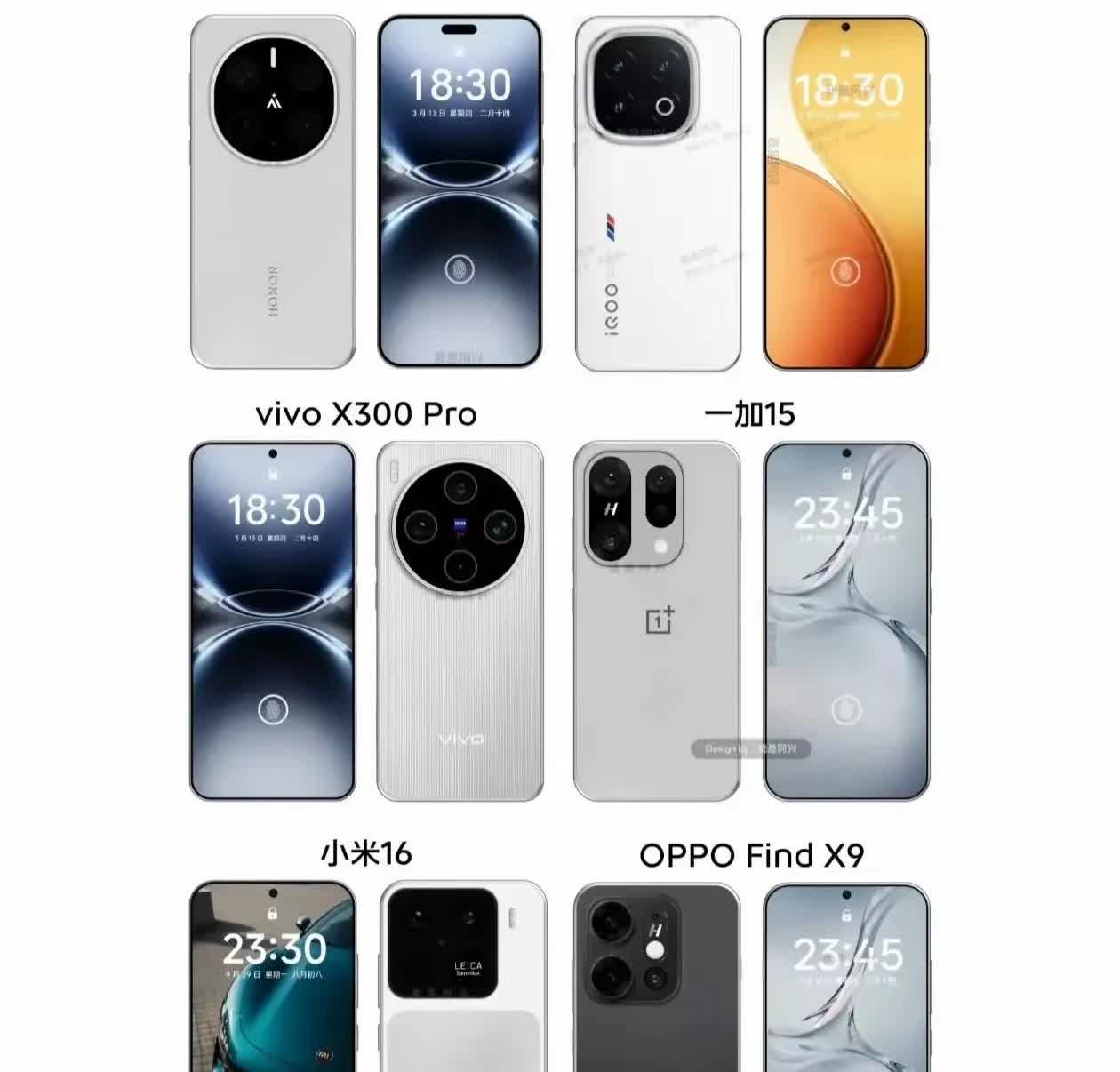 国产品牌各家即将陆续登场的旗舰机，外观设计之网友猜想版本。这其中除了OPPO F