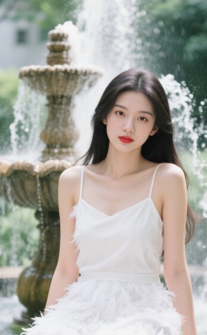 娇俏佳人沐清泉，水花轻吻玉肌雪