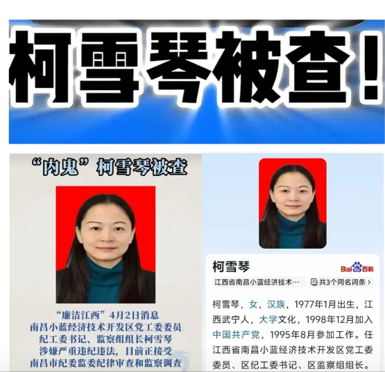 美人官员“柯雪琴”被查，国家级开发区南昌小蓝经开区纪工委书记，江西武宁人，77年