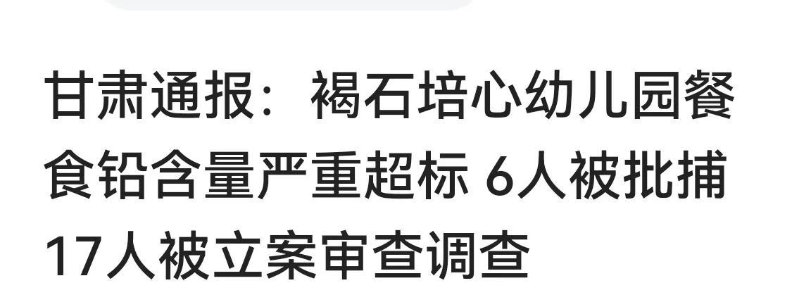 甘肃天水幼儿园血铅事件，已经引发社会广泛关注！截止目前已有6人被批捕，17人被立