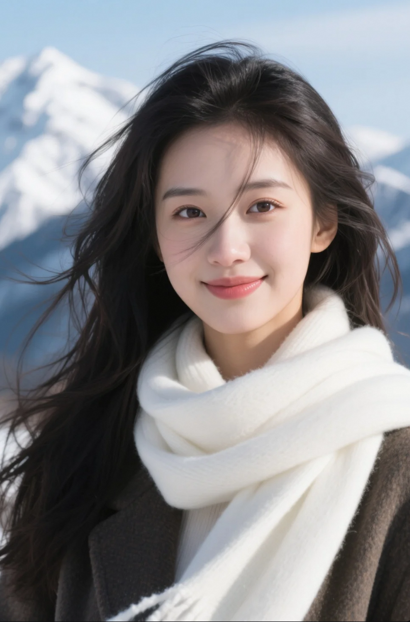 一袭大衣，一抹笑，惊艳雪域之巅