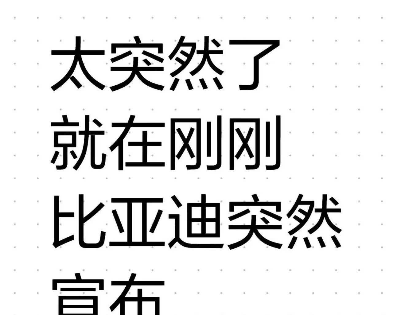 太突然了
就在刚刚
比亚迪突然宣布
全面取消！
太突然了，大晚上突然宣布