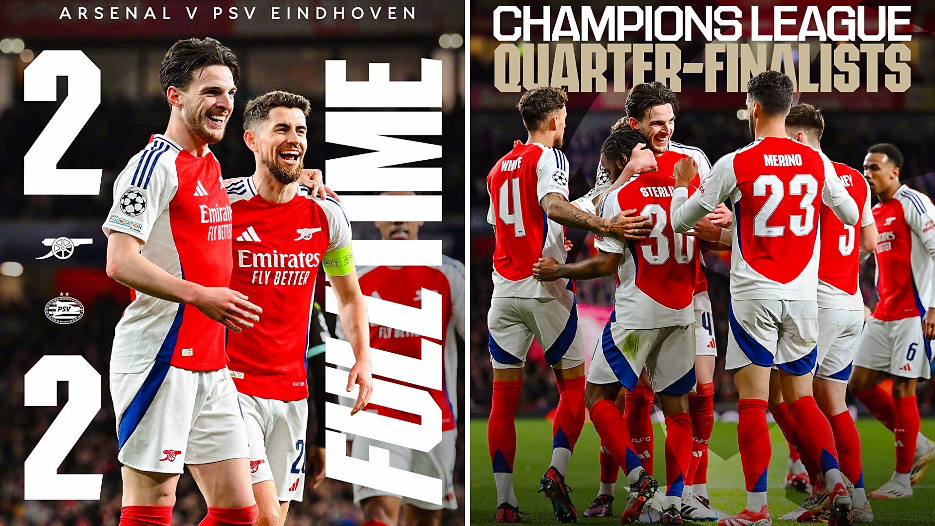 欧冠：阿森纳主场2-2战平埃因霍温，以总比分9-3挺进8强。
津琴科破门，佩里西