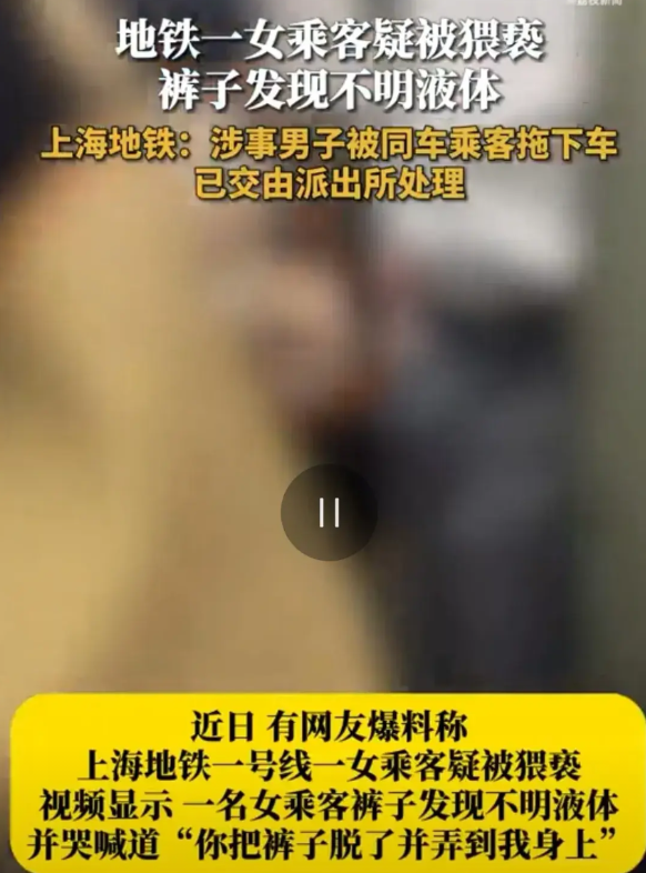 “上海地铁，人潮汹涌，一滴不明液体，毁掉一个女人的尊严！她哭喊着：‘你把裤子脱了