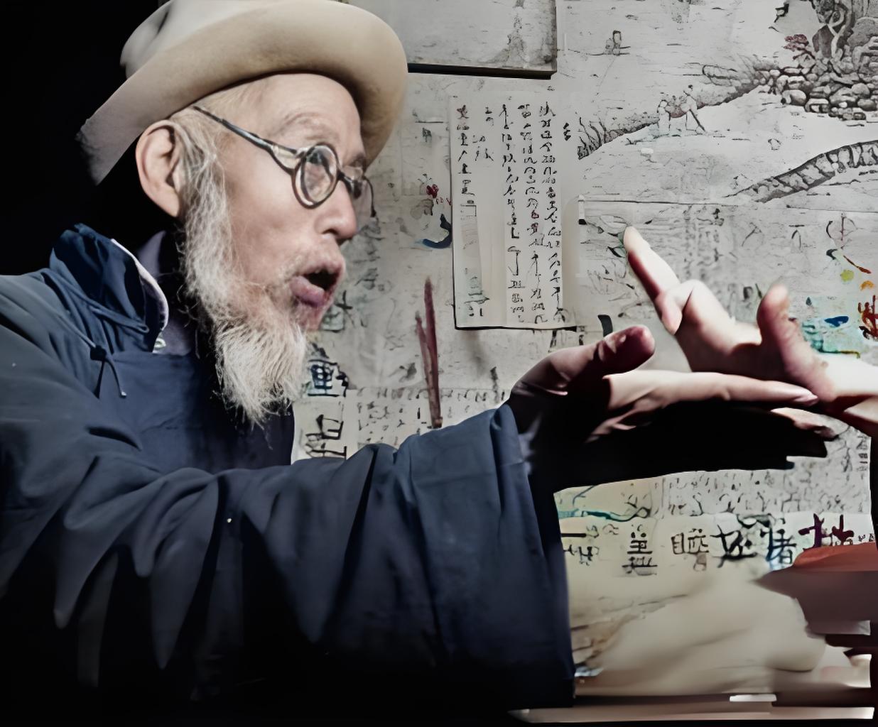 这是张老照片，定格了北方小酒馆里的传统场景！一位戴帽、蓄须还架着眼镜的老者，身穿
